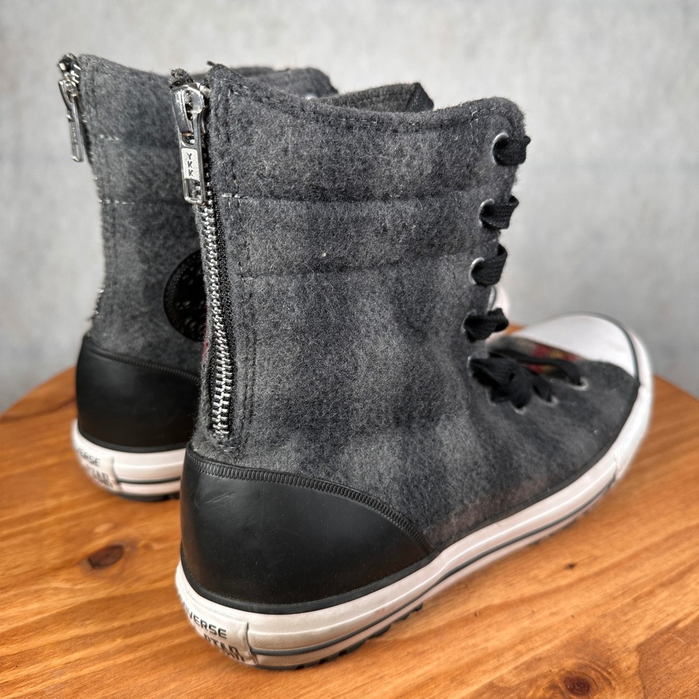 Converse Woolrich Chuck Taylor Boots Women 9.5 Grey Wool Good 549686C Back Zip - Picture 5 of 13